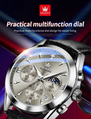 OLEVS Original Watch Leather Strap Moon Phase Luminous Quartz Watches for Man Waterproof Calendar Business Trend Wristwatch - M & M Global