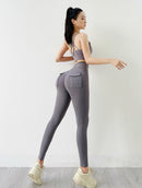 Women's Gym Leggings Pocket Yoga Pants Sexy Naked Feeling  Fitness Sports Pants Stretch Soft High Waist Running Push Up Leggings