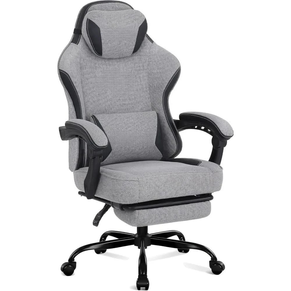 Gaming Chair,Computer Chair Fabric with Pocket Spring Cushion, Office Chair with Footrest and Massage Lumbar Support, Reclining