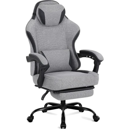 Gaming Chair,Computer Chair Fabric with Pocket Spring Cushion, Office Chair with Footrest and Massage Lumbar Support, Reclining