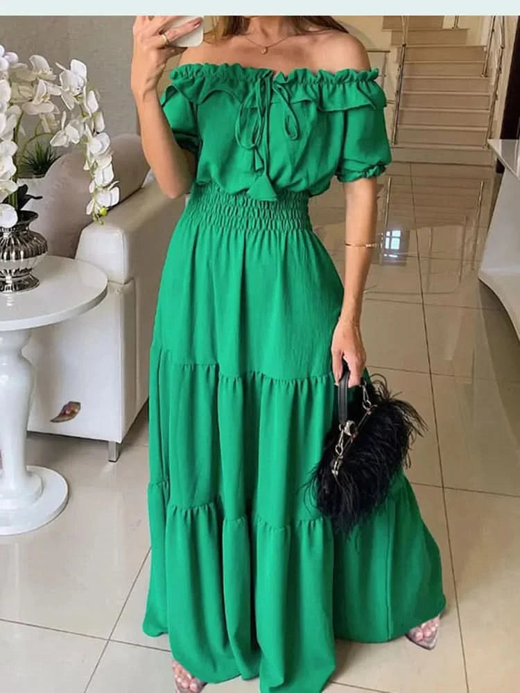 Summer Boho Red Dress Fashion Short Sleeve Beach Long Dress Casual Loose Elegant Holiday Party Dresses For Women Robe Femme 2023 - M & M Global