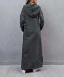Autumn and Winter New Loose Size Knitted Hooded Long Dress Plush Casual Fashion Dress Large Pocket Skirt Women's Wear - M & M Global
