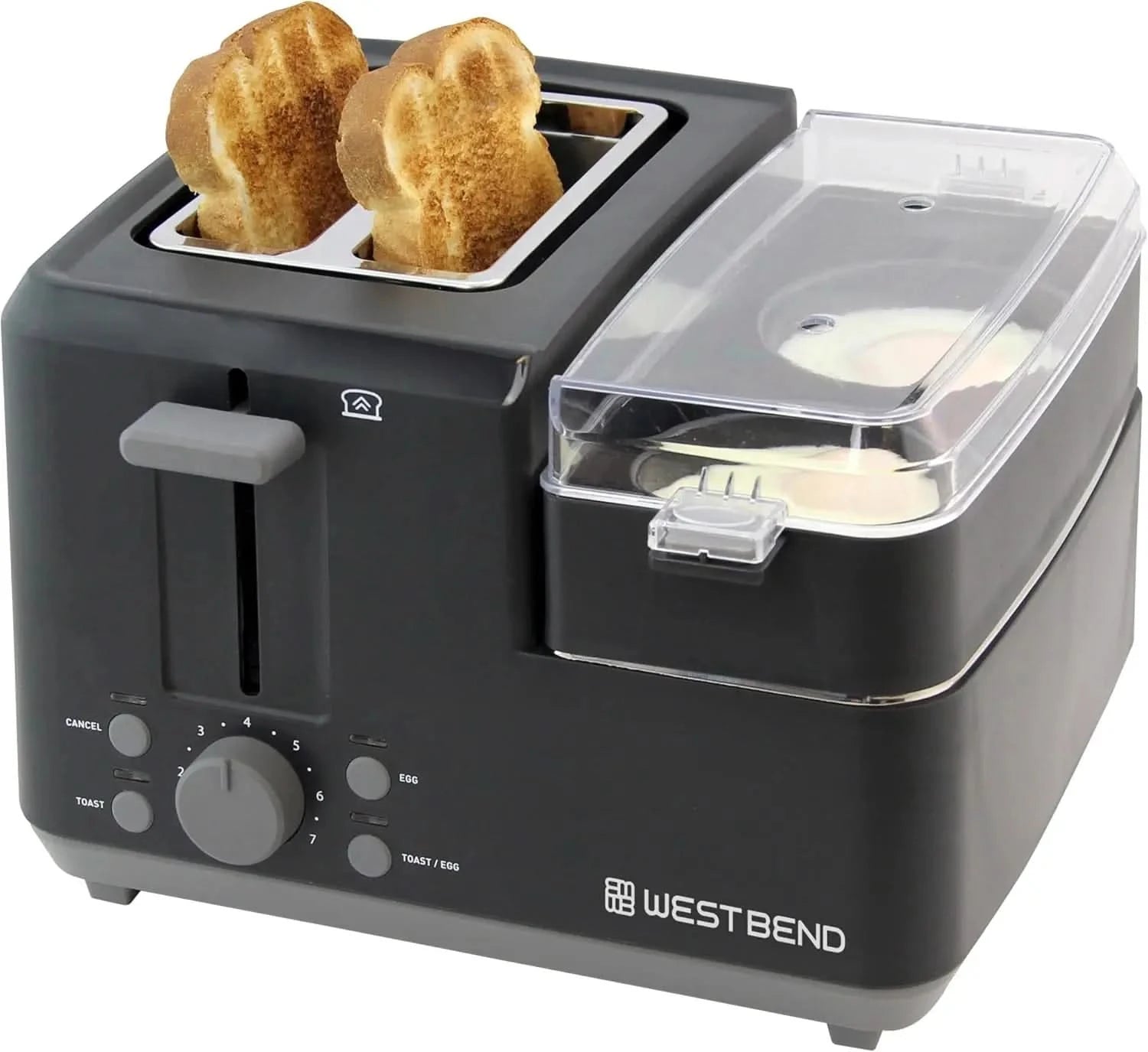 78500 Breakfast Station, 2-Slice Toaster with Removable Meat and Vegetable Warming Tray and Egg Cooker/Poacher, Black - M & M Global
