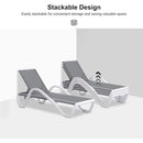 Patio Chaise Lounge Chair Set of 3 Outside Aluminum Plastic Stackable Tanning Chairs with Armrests and Side Table for Pool Sunb