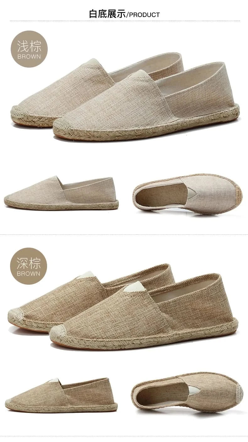 Women Sewing Flax Shoes Slip on Loafers Casual Shoes Man Espadrilles Hemp Canvas Flat Shoes Plus Size Fisherman Driving Footwear - M & M Global