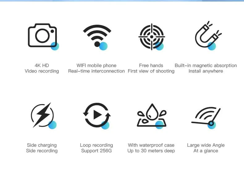 Pocket 4K Mini Camera  Magnetic Wearable Cam with Waterproof Shell WiFi Bike Camera Friendly for Casual Cycling Vlog Home Use - M & M Global