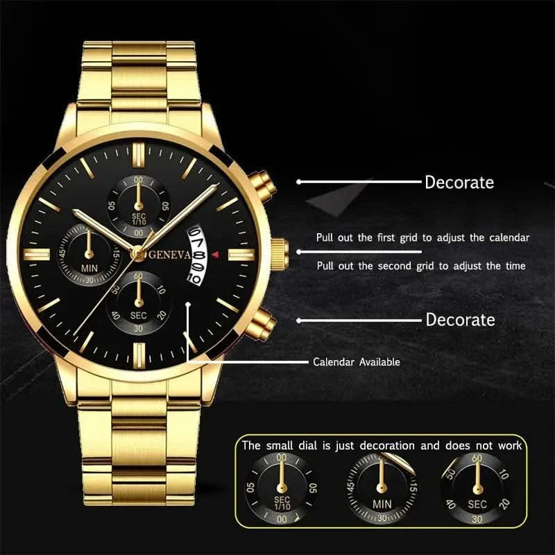 2023 Fashion Men Gold Stainless Steel Watch Luxury Calendar Quartz Wrist Watch Mens Business Watches for Man Clock Reloj Hombre - M & M Global