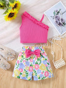 2025 Newborn Girl Baby Summer Sling Sleeveless Cotton Casual Daily Big Bow Print Baby Clothing Set - M & M Global