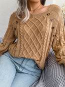 Women Casual Square Collar Buttons Long Sleeve Knitted Pullover Sweaters for Autumn Winter 2026