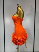 Women Sexy Strapless Backless Flower Embellished Mini Bandage Dress Bodycon Celebrity Party Cocktail Evening Party Club Dresses
