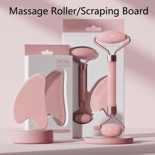 Face And Neck Massager Roller and Guasha Board Resin Non-rose Crystal Jade Roller Beauty Double-ended Massage Skincare Tools - M & M Global