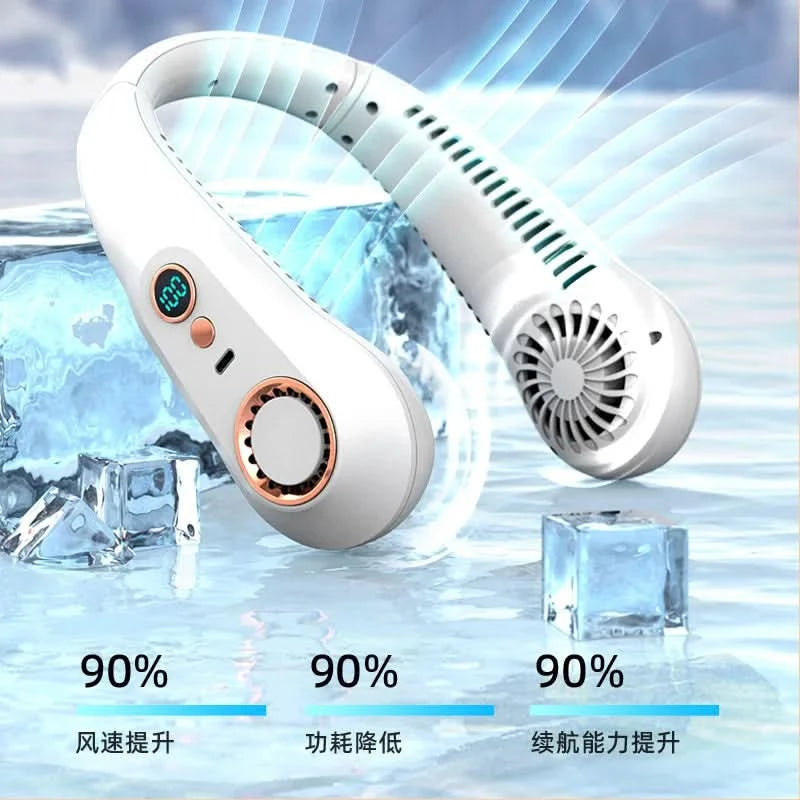New Summer Portable Mini Hanging Neck Fan Bladeless Neckband Fan Digital Display Power Air Cooler USB Rechargeable Electric Fans - M & M Global
