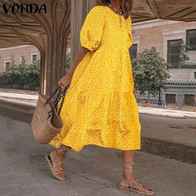 M XXXL Oversized Long Dress for Women 2024 Summer Short Sleeve Beach Bohemian Sundress Korean Fashion Loose Slim Female Clothing - M & M Global