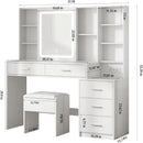 Vanity Desk with Mirror and Lights, Makeup Vanity with 5 Drawers, Makeup Desk with Charging Station and Ample Storage, Dressing