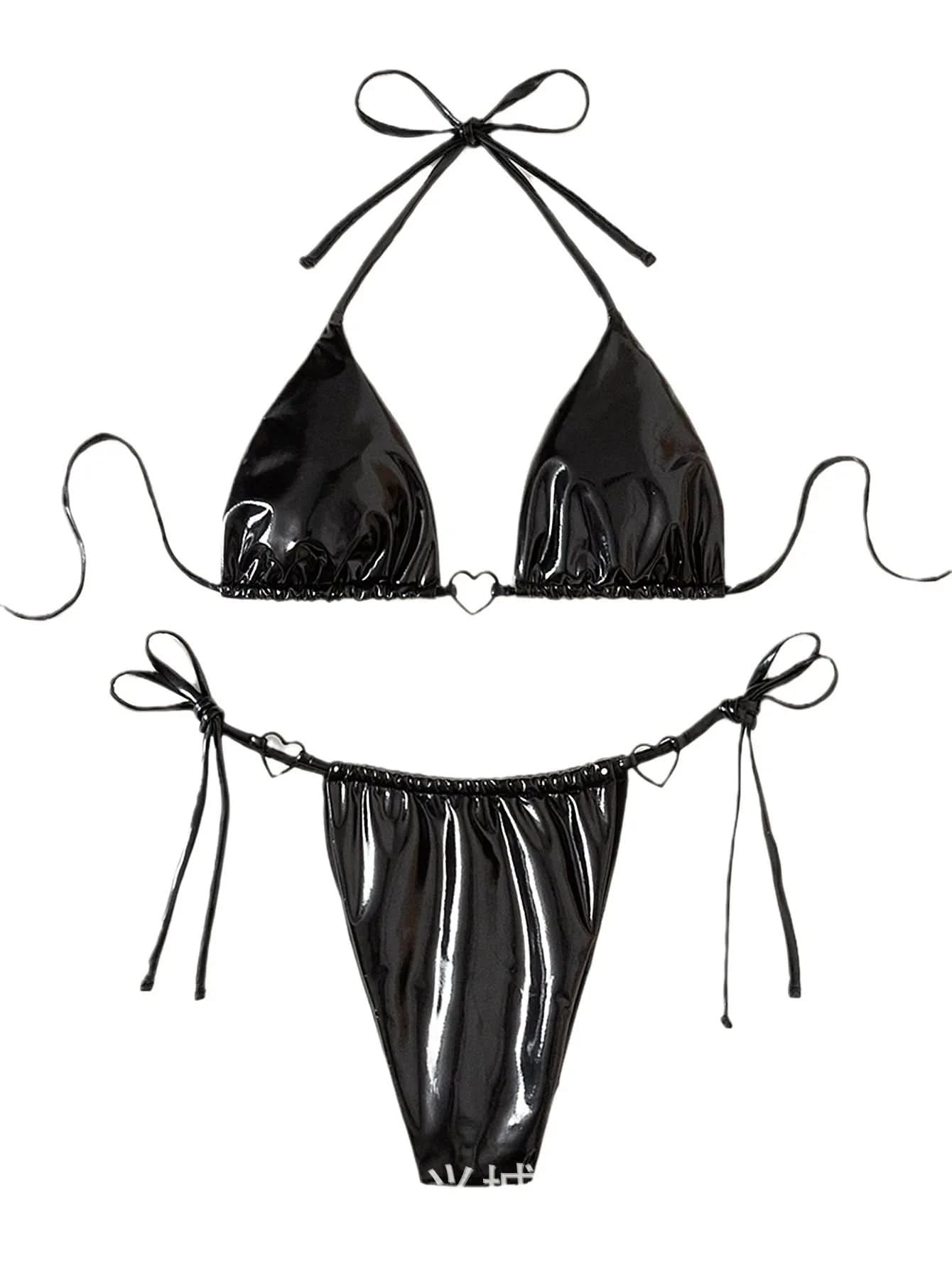Sexy PU Bikinis 2025 Women's Swimwear Female Swimsuit For Swimming Wear Bathing Suits Brazilian Bikini Set Beachwear Pool Bather - M & M Global