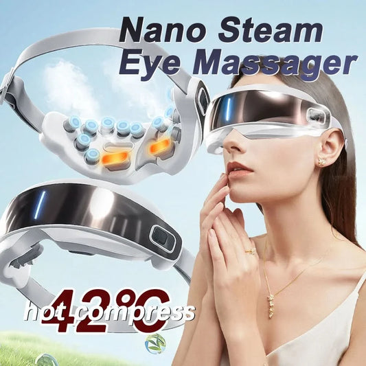 Steam Eye Massager Warm Spa Eye Steamer Acupressure Therapy Kneading Massage Eyes Bluetooth Relieve Eye Fatigue Massage Relax - M & M Global
