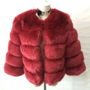 DEAT Fashion Orange Imitation Fox Fur Grass Coat Women's Round Neck Plush Thick Jacket Winter New 7A1578