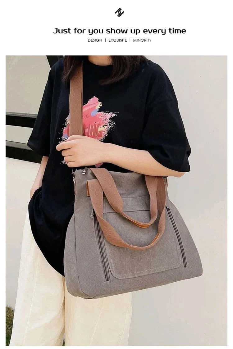 Cross-border large-capacity canvas women's bag, casual cross-body bag, Korean-style fashionable tote bag, simple handbag, new st - M & M Global