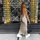 Sibybo Sexy Spaghetti Strap Backless Satin Dress Women Y2K Blue Lace Up Trumpet Long Dress Elegant Bodycon Party Dresses 2022 - M & M Global