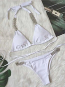DEAT Sexy Lace-up Swimsuit Women's Solid Color Cross Hollow Out Design Bikini Two-piece Set Beach Party 2025 Summer New 11XX0987 - M & M Global