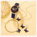 5PCS Set Women Fashion Butterfly Quartz Watch Brand Design Female Clock Leather Band Ladies Casual Wrist Watch Reloj Mujer