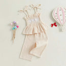 Adorable Toddler Girl Sleeveless Top and Shorts Set with Cute Bow Embroidery Detail - Summer Outfit for Little Princesses - M & M Global
