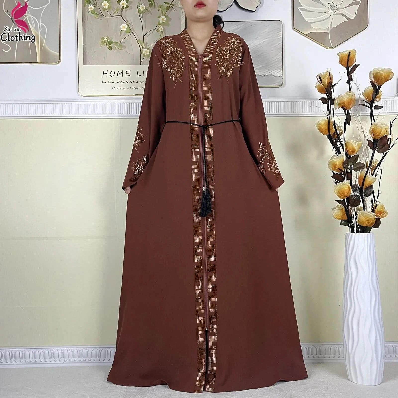 New Muslim Abayas For Women Long Sleeved Dress Dubai Lady Elegant Long Dress Islam Clothing African Abaya Loose Robe With Turban - M & M Global