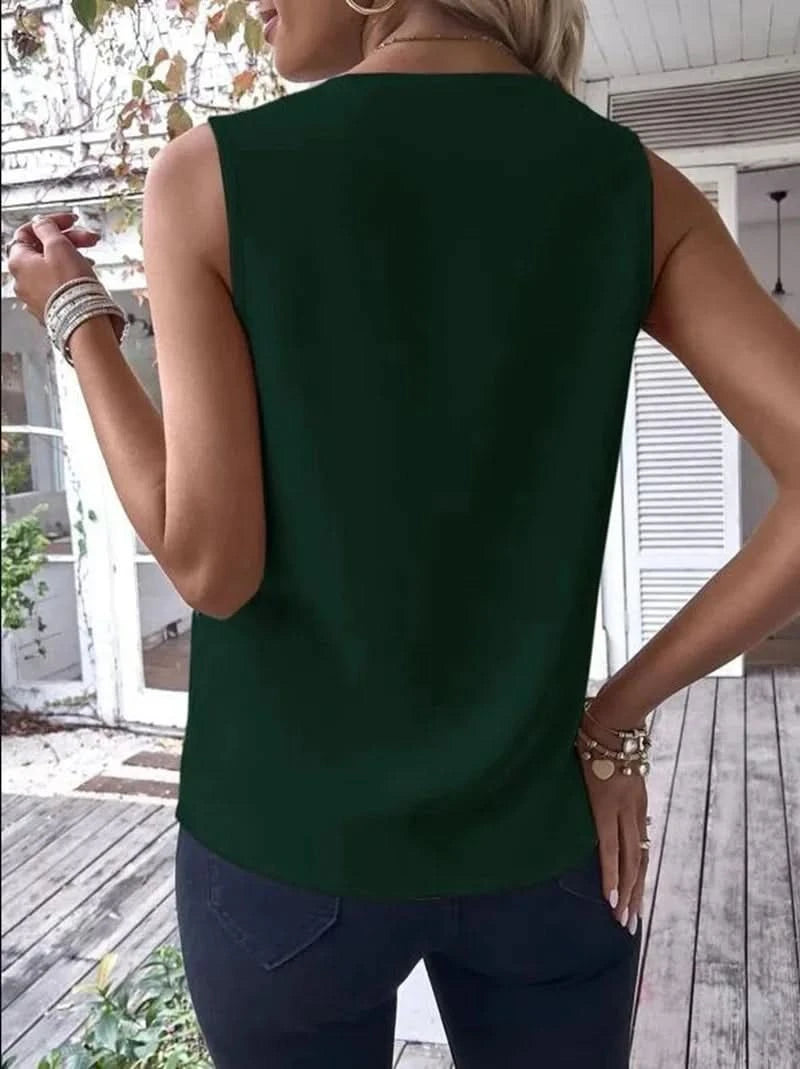 Elegant Women's Blouse Tees 2023 Summer Fashionable Style V-Neck Panel Sleeveless Top Lady Shirt S-XXXL - M & M Global