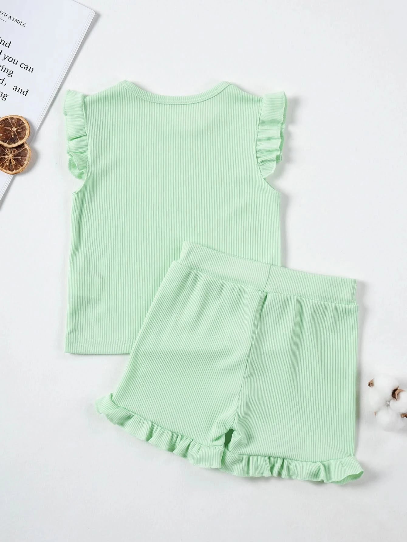 2024 Summer Hot selling Little Girl Daily Casual Clothing Minimalist Little Girl Polyester Set Cool Sleeveless Shorts Set Girl - M & M Global
