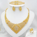 Jewelry Sets for Women Flower Pendant Necklace 18k Gold Plated Fashion Design Earring Bracelet Ring Sets Exquisite Gifts - M & M Global