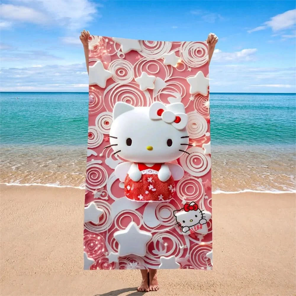 Hello Kitty Red - Pink Swirl Beach TowelMicrofiber terry bath towels for yoga, travel, swimming, fitness and camping - M & M Global