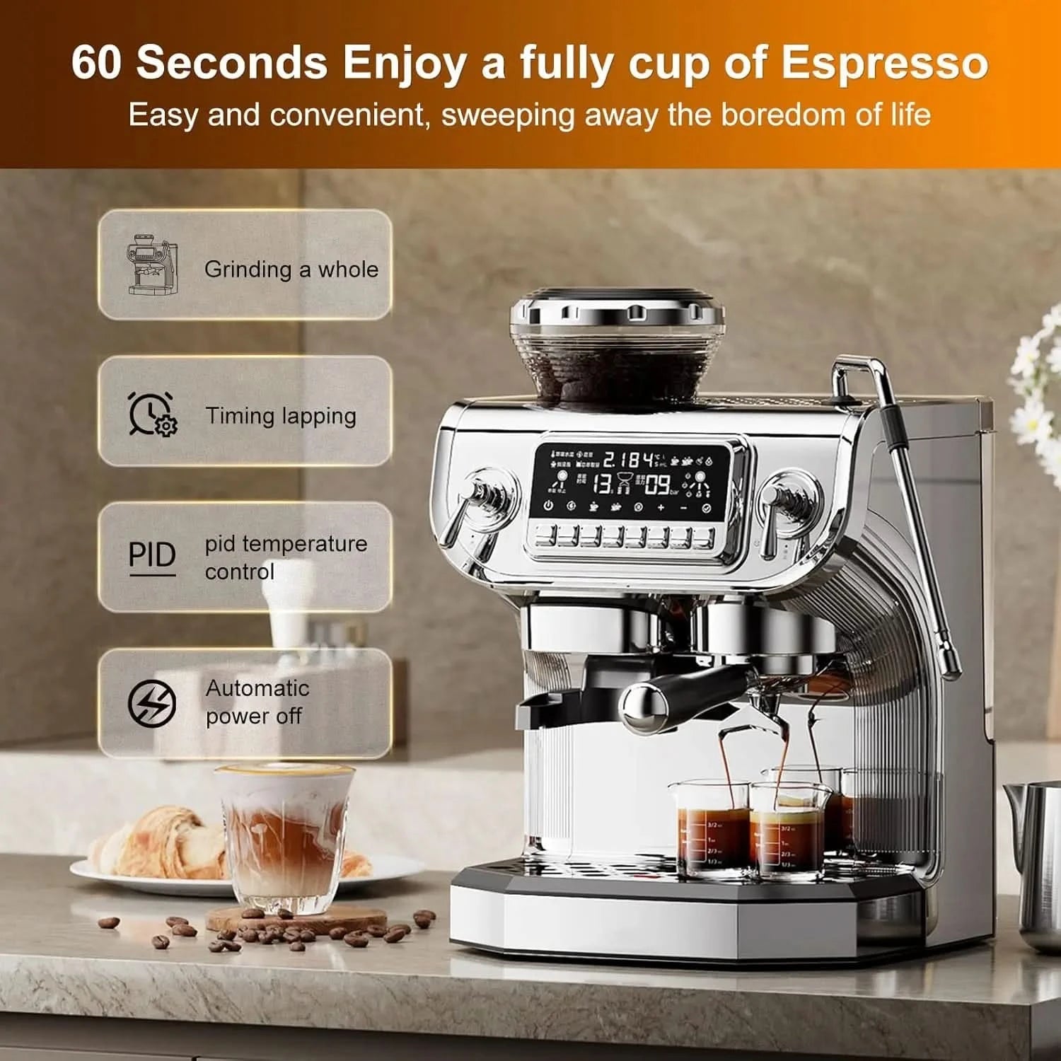 TC530 Espresso Machine with Milk Frother，Semi Automatic Coffee Machine with Grinder,Easy To Use Espresso Coffee Maker with 5.5 i - M & M Global