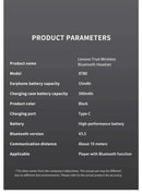 100% Lenovo Official Genuine Thinkplus XT80 Wireless Bluetooth Earphones 100h Ultra-long Battery Life Waterproof Sport Headphone - M & M Global