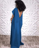 CM.YAYA Vintage Women Fashion Batwing Short Sleeve Denim V-back Loose Slim Maxi Long Dress 2023 High Street Vestido Jean Dresses - M & M Global