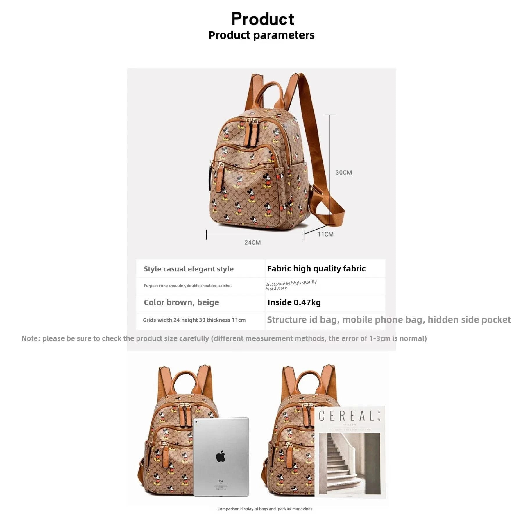 Disney Ladies Backpack Trendy Women's Tote 2025 Mickey Multifunctional Fashion Knapsack Joker Large Capacity Travel Backpack New - M & M Global
