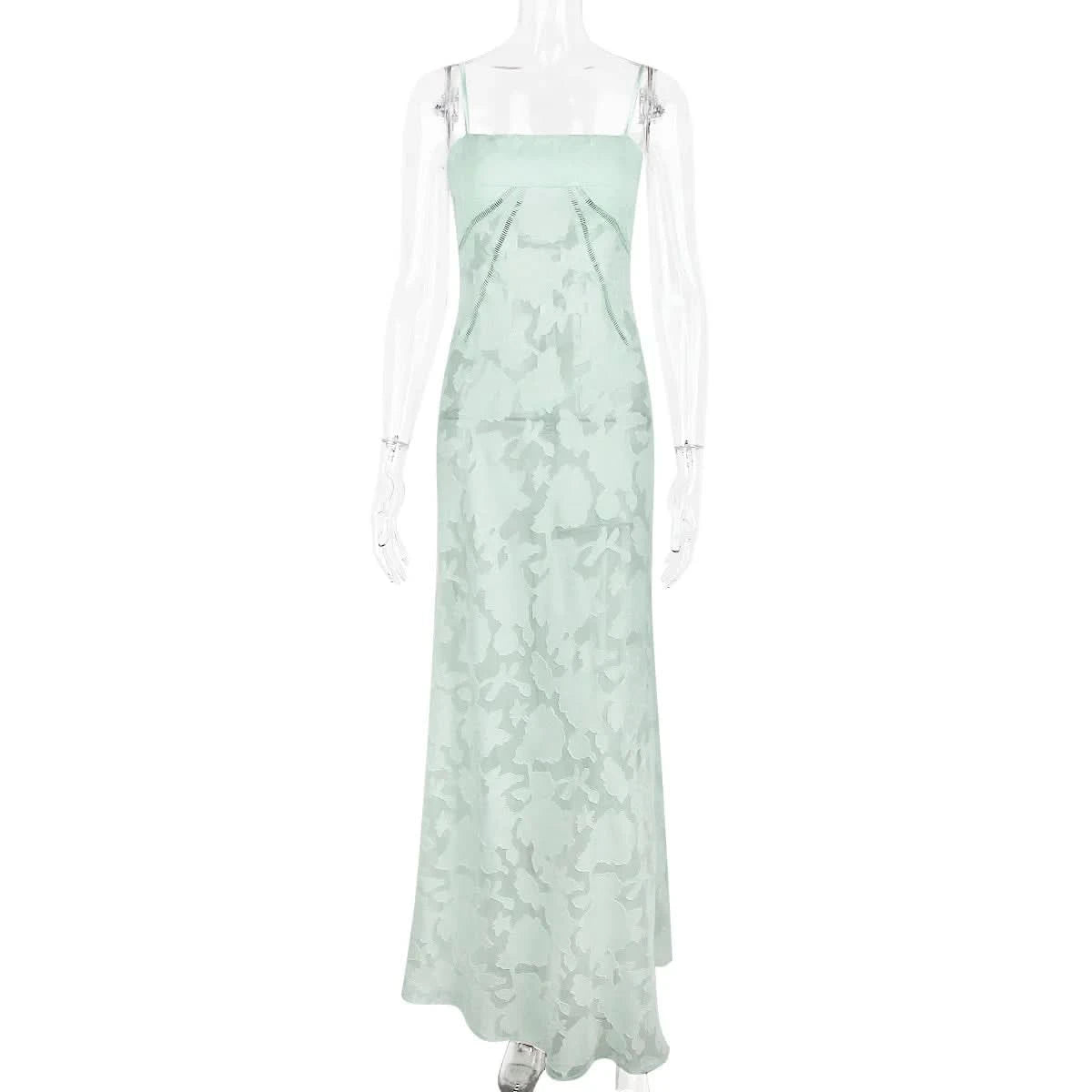 Sexy Lace Jacquard See Through Women Dress Sleeveless Tie Up Backless lace Long Dress Summer Party Ladies Bandage Party Dress - M & M Global