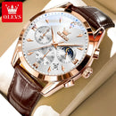 OLEVS Original Watch Leather Strap Moon Phase Luminous Quartz Watches for Man Waterproof Calendar Business Trend Wristwatch - M & M Global