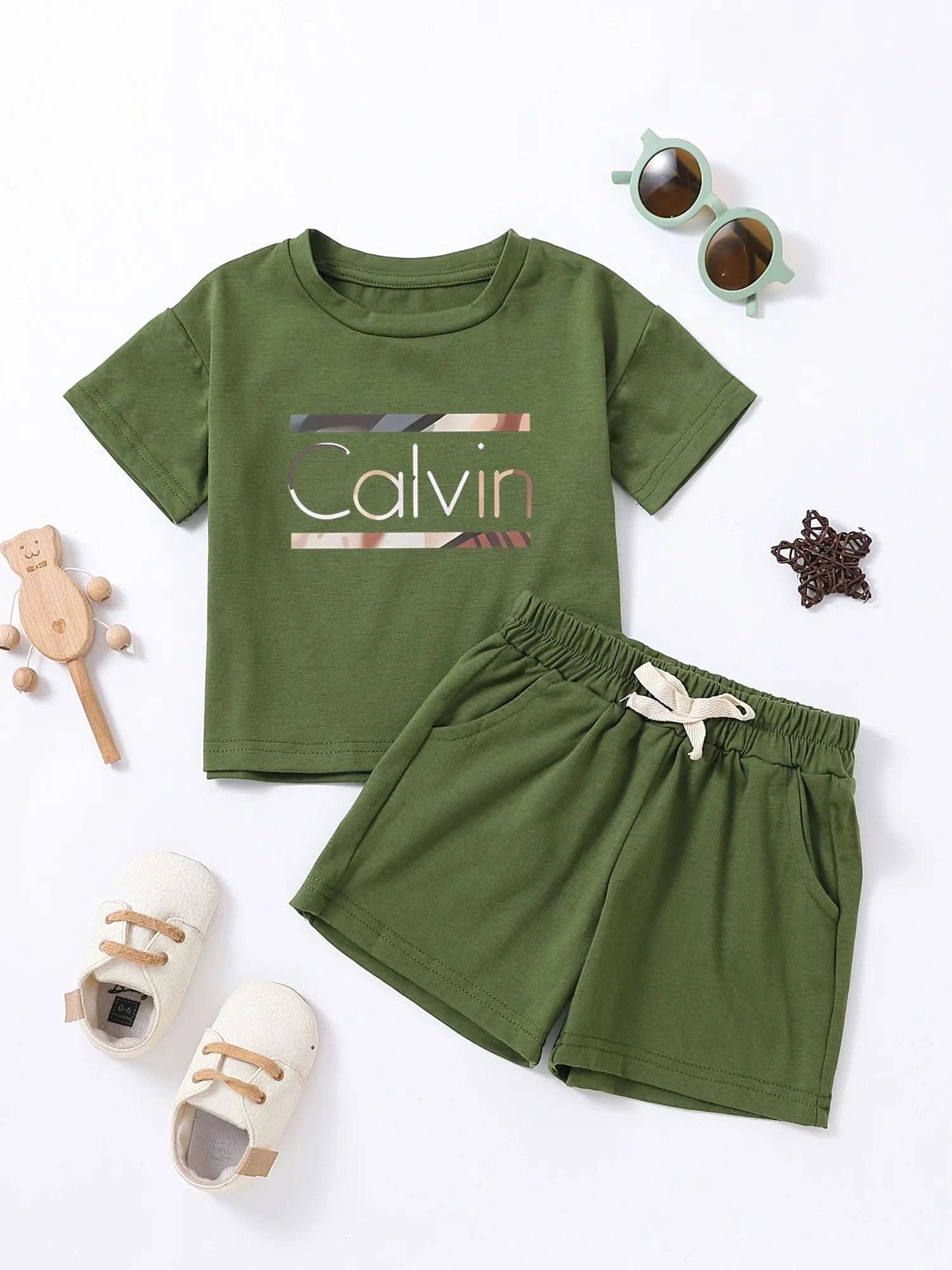 Children Calvin Letter Print Suits Cotton T-shirts + Shorts 2PCS Clothes Sets Boys Girls Fashion Outfits 1-7Y - M & M Global