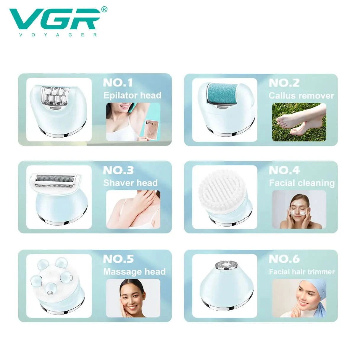 VGR Hair Trimmer Professional Hair Removal Tool Electric Epilator Lady Shaver Waterproof Hair Remover Epilator for Women V-733 - M & M Global