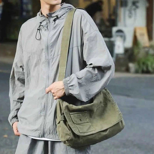 Casual Canvas Messenger Bag Versatile Flip Large Capacity Shoulder Book Bag For Student Adjustable Crossbody Bag For Men Women - M & M Global