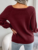 Women Casual Square Collar Buttons Long Sleeve Knitted Pullover Sweaters for Autumn Winter 2026