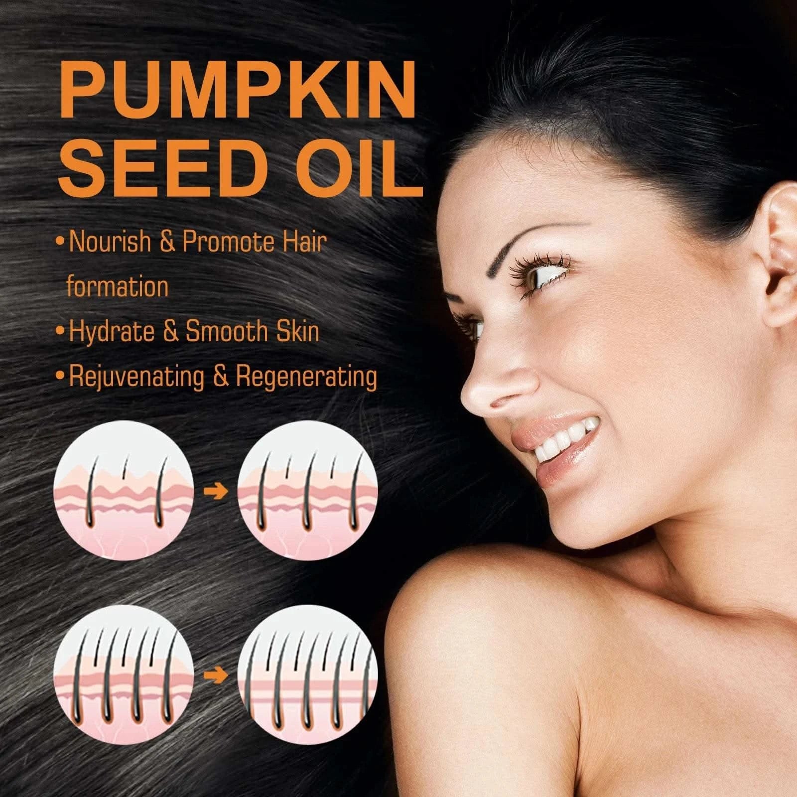 EELHOE 60ml Pumpkin Seed Oil Hair Care Essential Oil Moisturizing Smoothing Repairing Hair Roots Hair Oil For Women - M & M Global