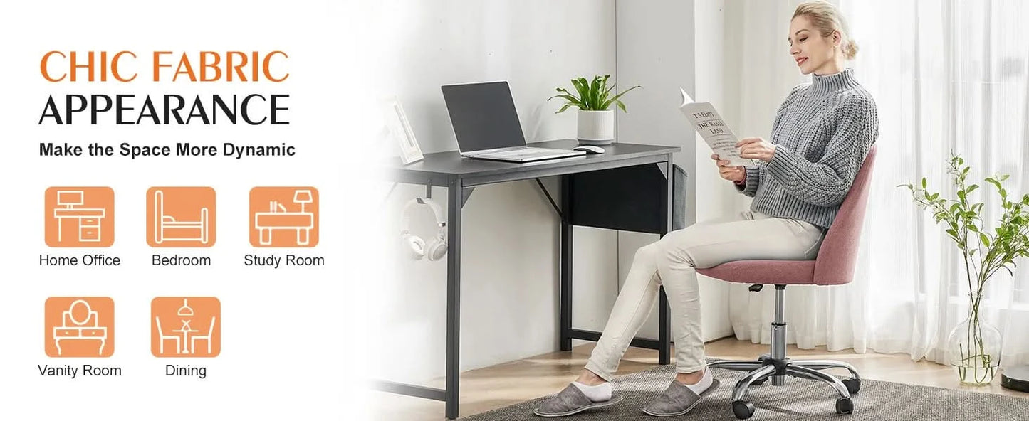 JHK Armless Small Desk Office Chair Cute Vanity Swivel Chair with Back Modern Fabric with Wheels Swivel Task Home Gaming Chair