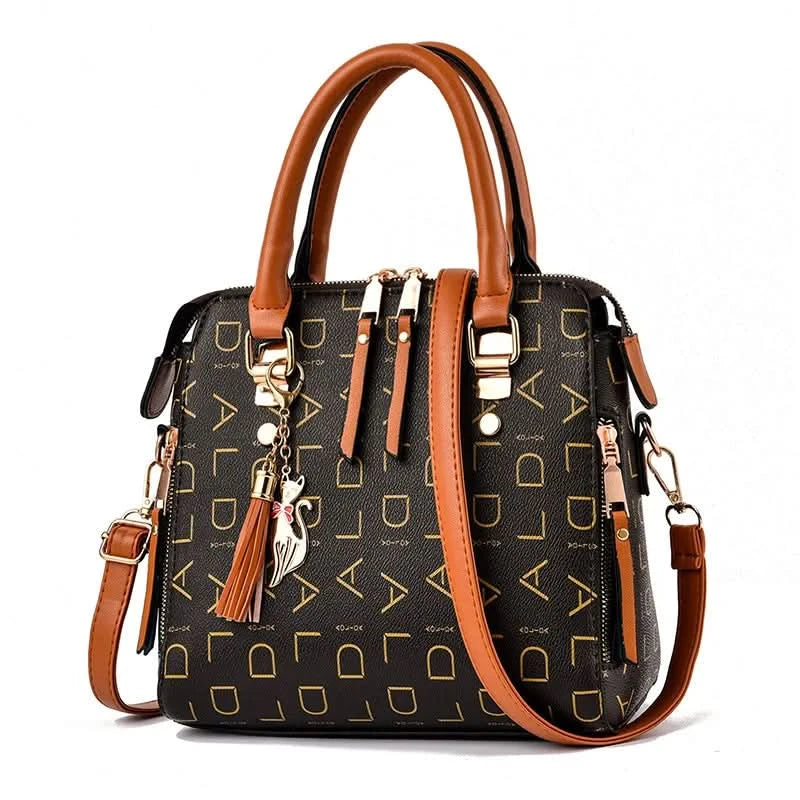 Fashion English Letter Handbag Women PU Leather Tassel Top-handle Bag Luxury Shoulder Bag Large Capacity Lady Tote Design Purse - M & M Global
