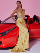 Elegant Slit Gold Sequrin Formal Evening Dress Women Long Luxury Mermaid Deep V-neck Caicktail Gown Party Prom Dress
