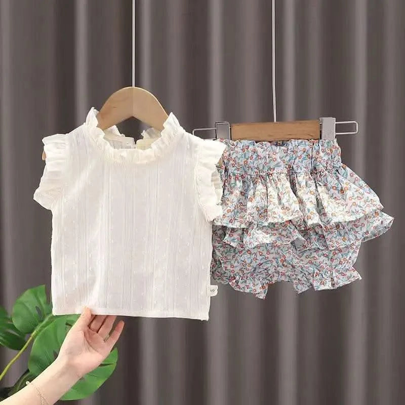 2024 New Girls' Suit Summer Children's Dress Baby Girl Fashionable Children's Top+Skirt Two-Piece Set - M & M Global