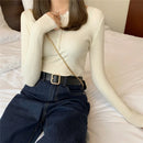 2025 Knitted Women Sweater Button O-neck Pullovers Spring Autumn Basic Sweaters for Female Pullover Slim Solid Bold Stripes Tops
