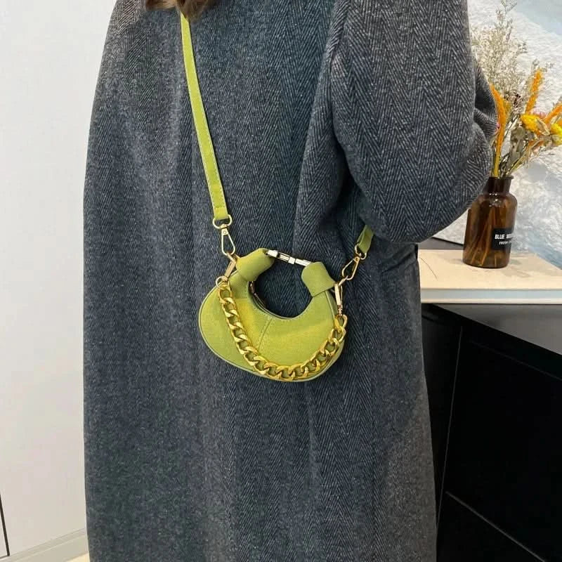 Mini Semicircle Saddle Crossbody Bag For Women Luxury Lemon Color Handbag Half Moon Bag Fashion Chain Lady Cross Body Bag - M & M Global