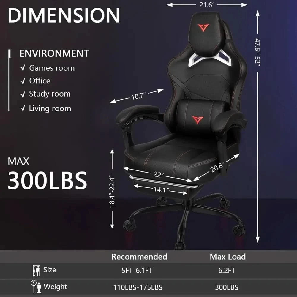 Big and Tall Gaming Chair for Adults with Footrest, 400lbs Weight Capacity Video Game Chairs for Office, Ergonomic Computer