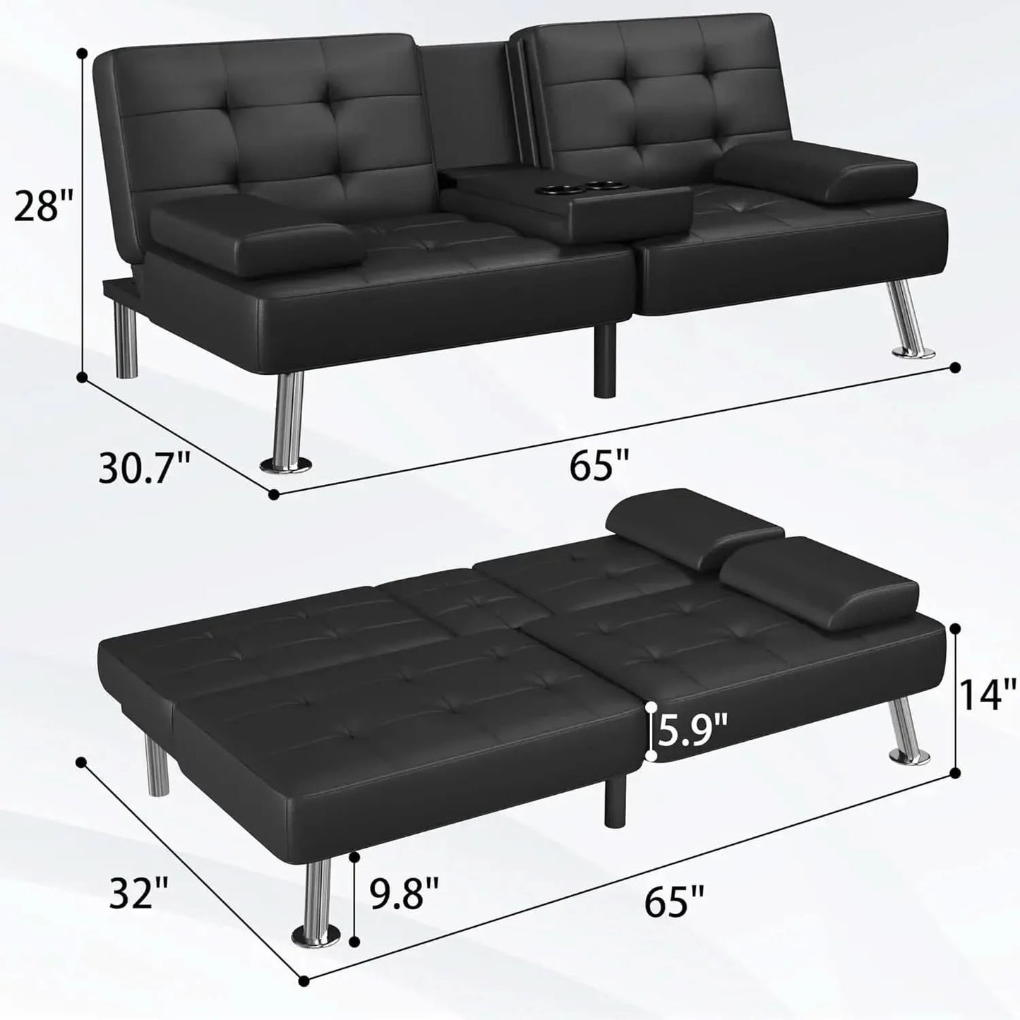 Authenticity guarantee.Futon Sofa Bed Modern Folding Futon Set Convertible Recliner Lounge for Living Room with 2 Cup Holder.HOM